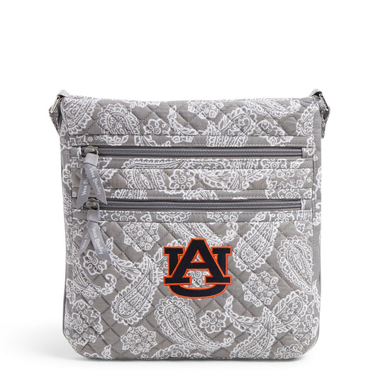 Collegiate Triple Zip Hipster Crossbody-Gray/White Bandana with Auburn University Logo-Image 1-Vera Bradley