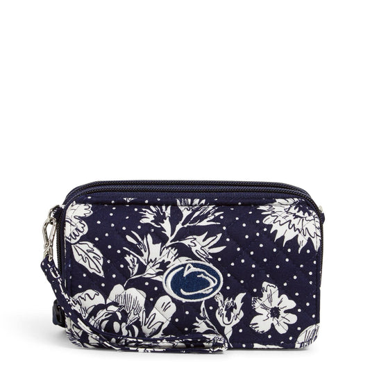 Collegiate RFID All in One Crossbody Bag-Navy/White Rain Garden with Penn State University Logo-Image 1-Vera Bradley
