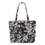 Collegiate Vera Tote Bag-Black/White Rain Garden with Purdue University Logo-Image 1-Vera Bradley