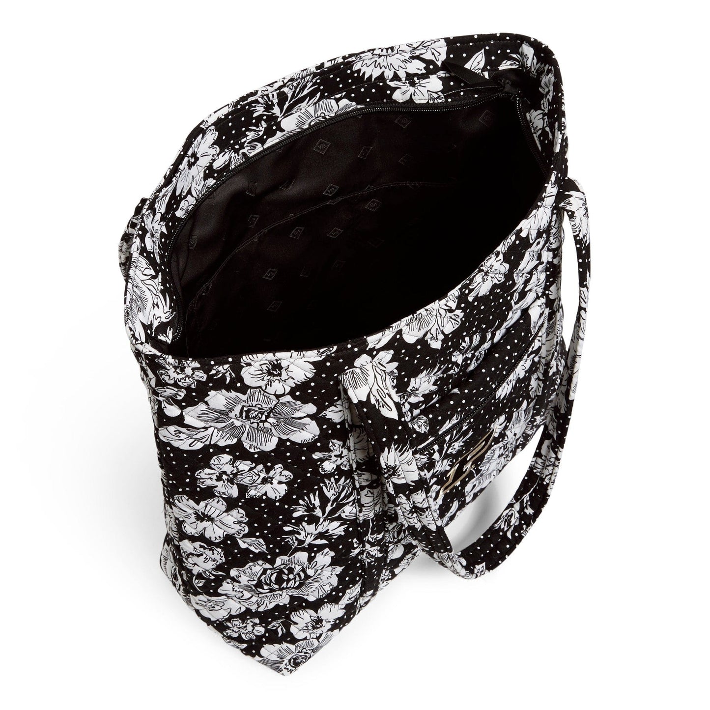 Collegiate Vera Tote Bag-Black/White Rain Garden with Purdue University Logo-Image 3-Vera Bradley