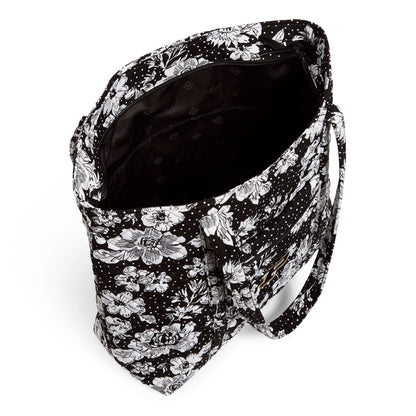 Collegiate Vera Tote Bag-Black/White Rain Garden with Purdue University Logo-Image 3-Vera Bradley