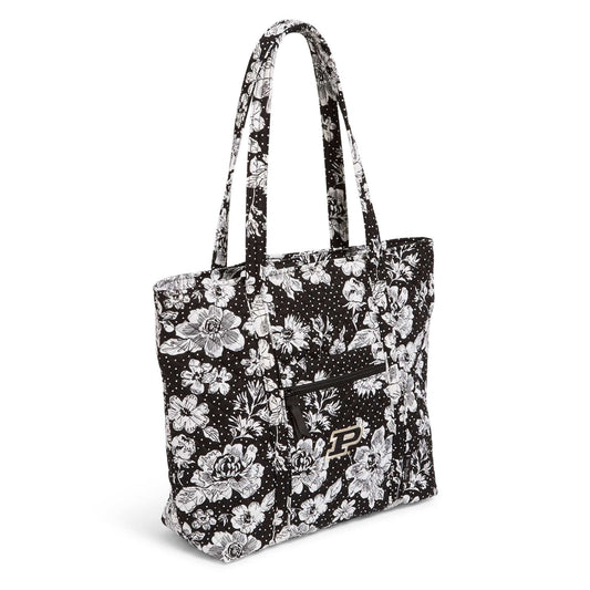 Collegiate Vera Tote Bag-Black/White Rain Garden with Purdue University Logo-Image 2-Vera Bradley