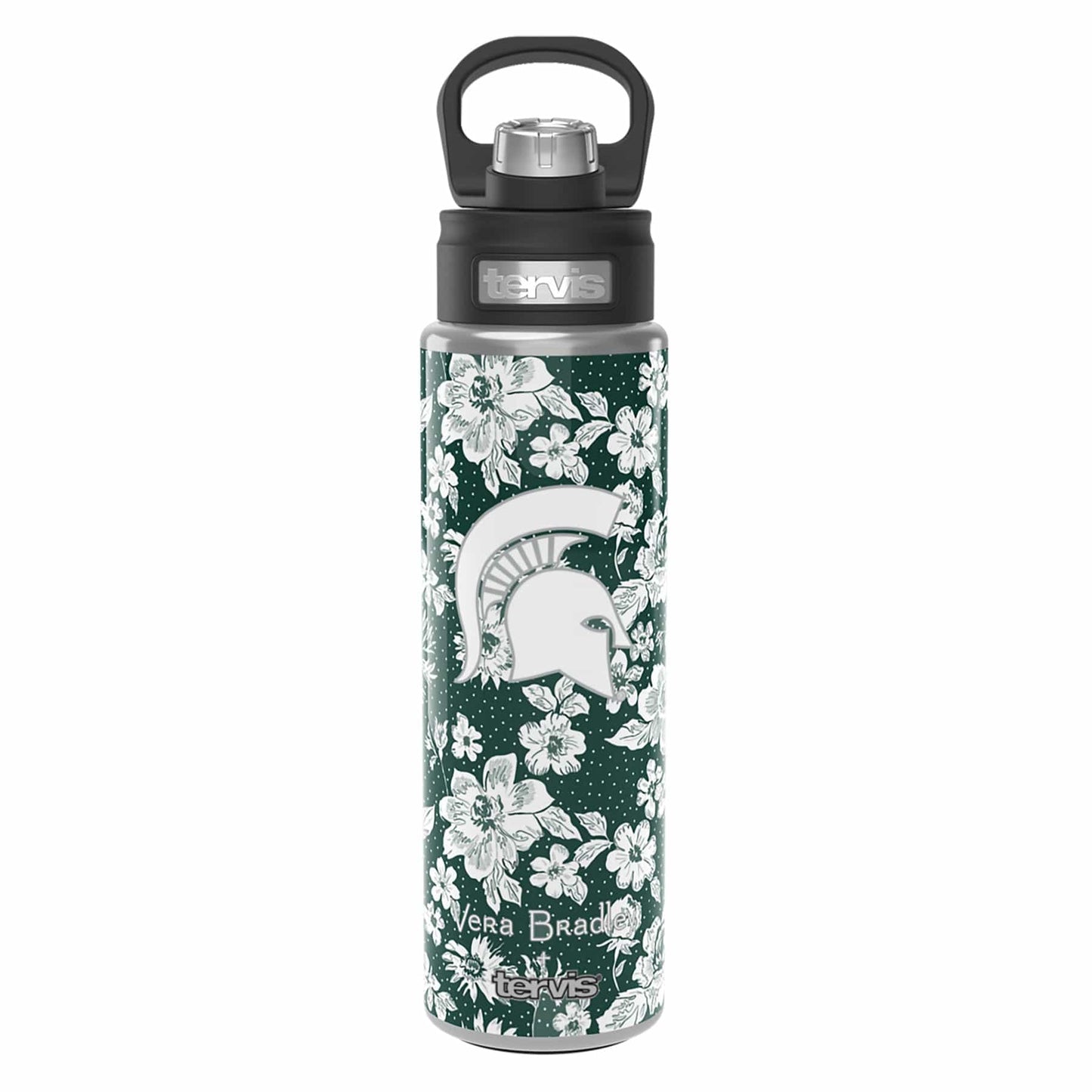 Tervis 24oz Wide Mouth Bottle-Dk Green/White Rain Garden with Michigan State University-Image 2-Vera Bradley